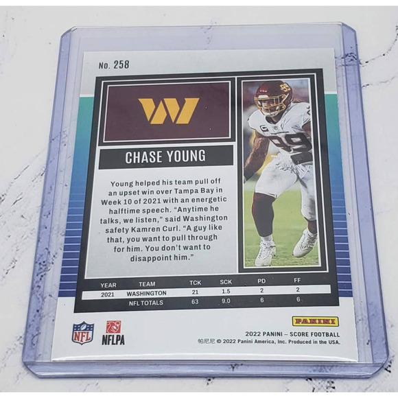 Chase Young 2022 Panini Score Red Parallel #258, 295/499 Washington Commanders - Picture 4 of 4